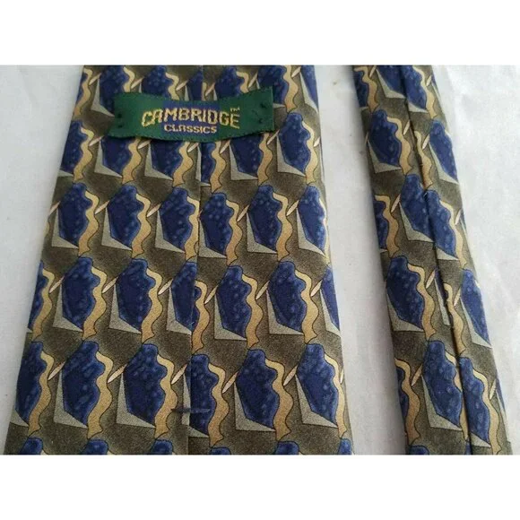 Cambridge Classics 100% Imported Silk Tie Geometric Green Blue 60" - Picture 4 of 5